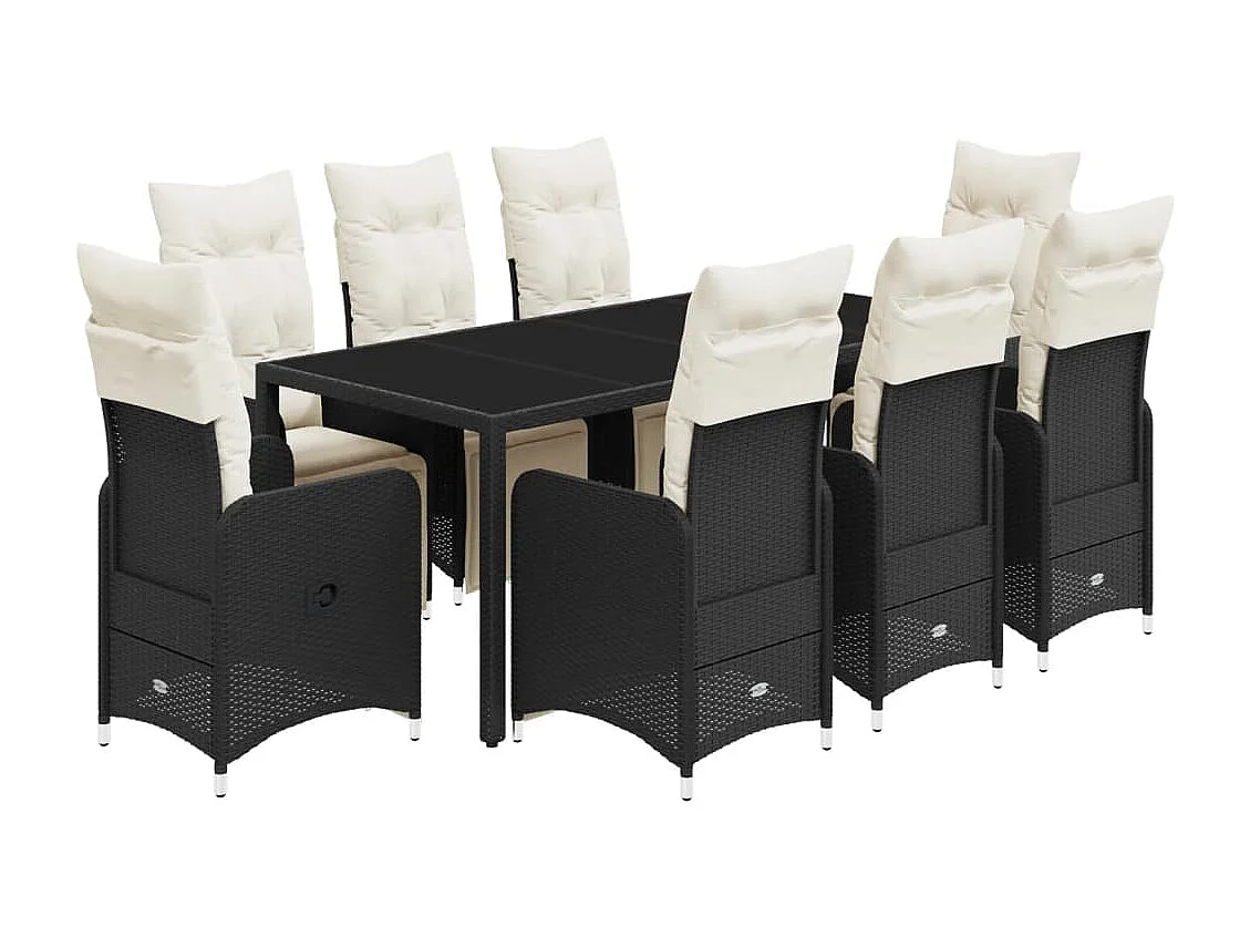 Ensemble de bistro de jardin 9 pcs coussins noir poly rotin