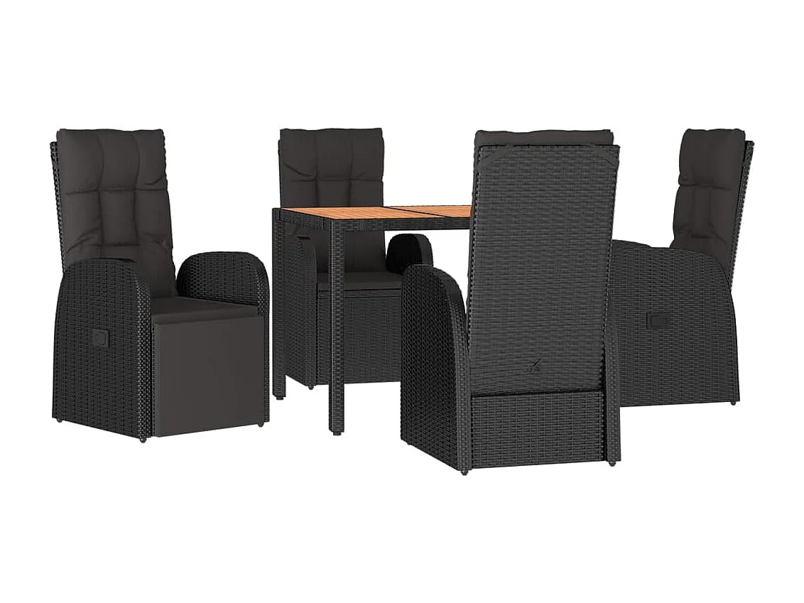 Set de muebles jardín 5 pzas con cojines ratán sintético negro