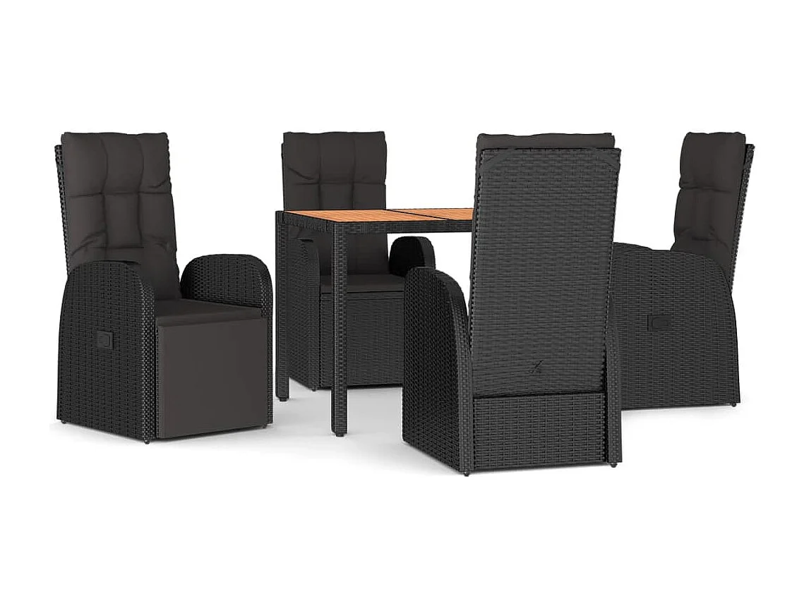 Ensemble à manger de jardin coussins 5pcs Noir Résine tressée