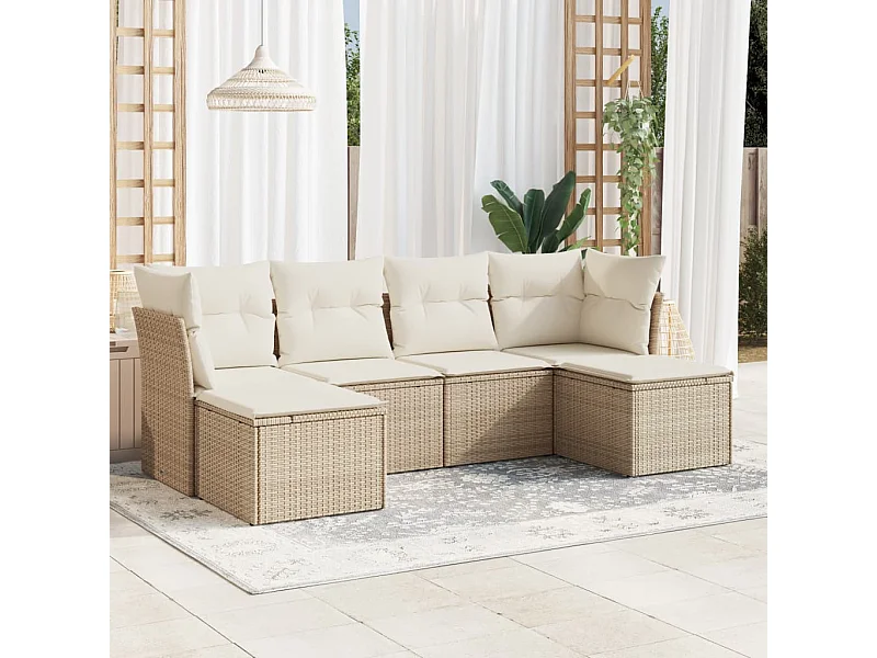 Salon de jardin avec coussins 6 pcs beige résine tressée