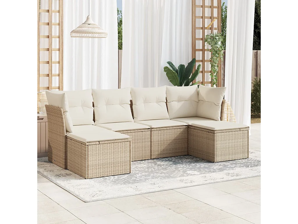 Salon de jardin avec coussins 6 pcs beige résine tressée