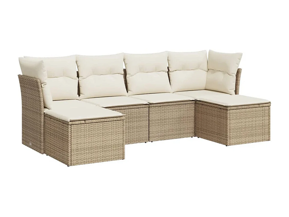 Salon de jardin avec coussins 6 pcs beige résine tressée