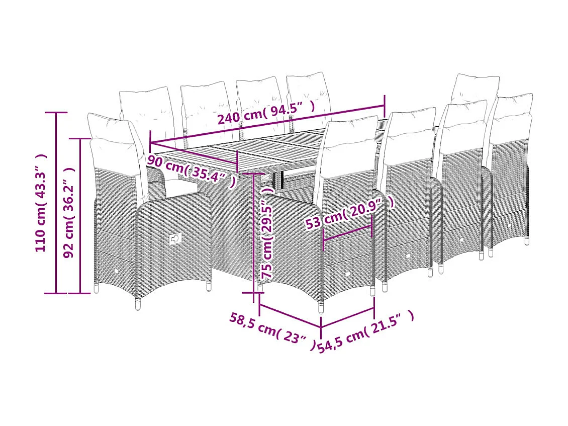 11-tlg. Garten-Bistro-Set mit Kissen Schwarz Poly Rattan