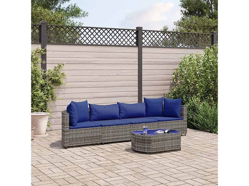Set Divano da Giardino 5 pz con Cuscini Grigio in Polyrattan