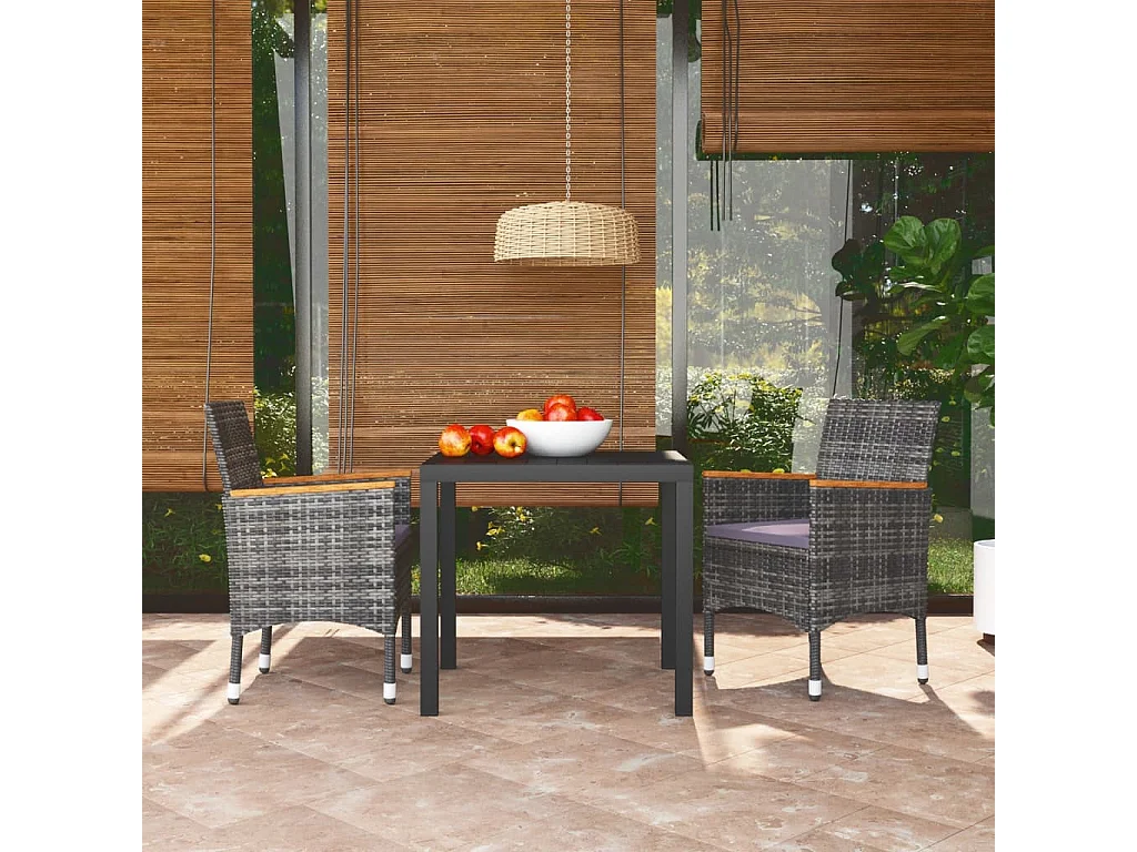 Ensemble à manger de jardin coussins 3pcs Résine tressée Gris