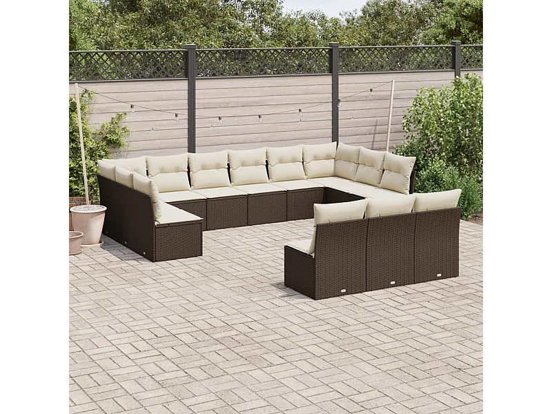 Salon de jardin avec coussins 13 pcs marron résine tressée