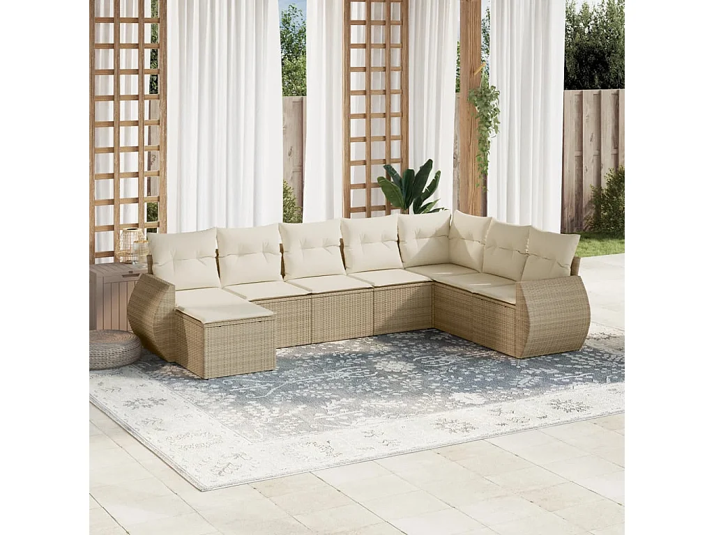 Salon de jardin avec coussins 8 pcs beige résine tressée