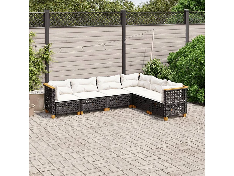 6-tlg. Garten-Sofagarnitur mit Kissen Schwarz Poly Rattan