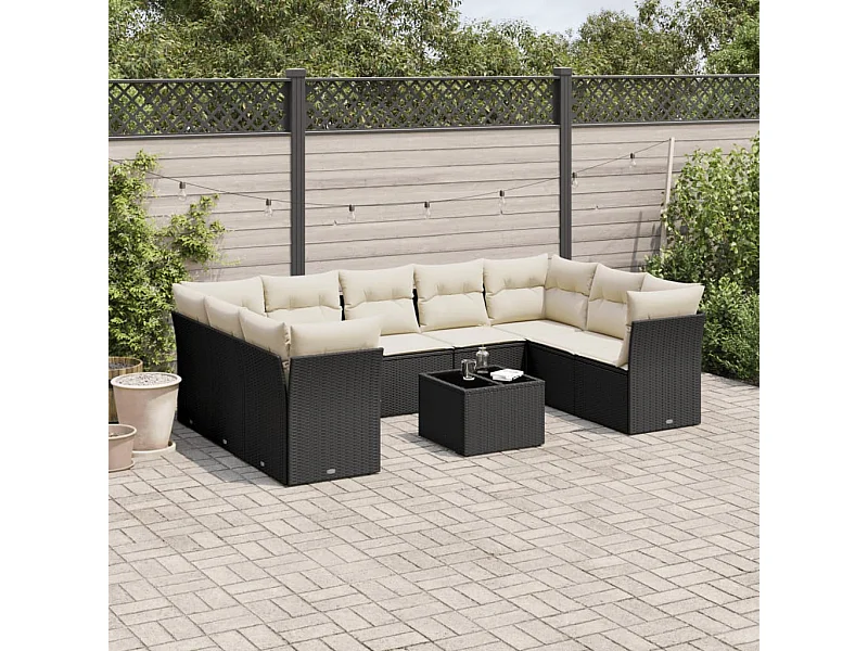 Set Divani da Giardino 10pz con Cuscini in Polyrattan Nero