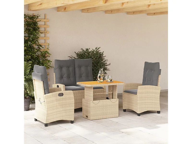 Set da Pranzo da Giardino 4 pz con Cuscini Beige in Polyrattan