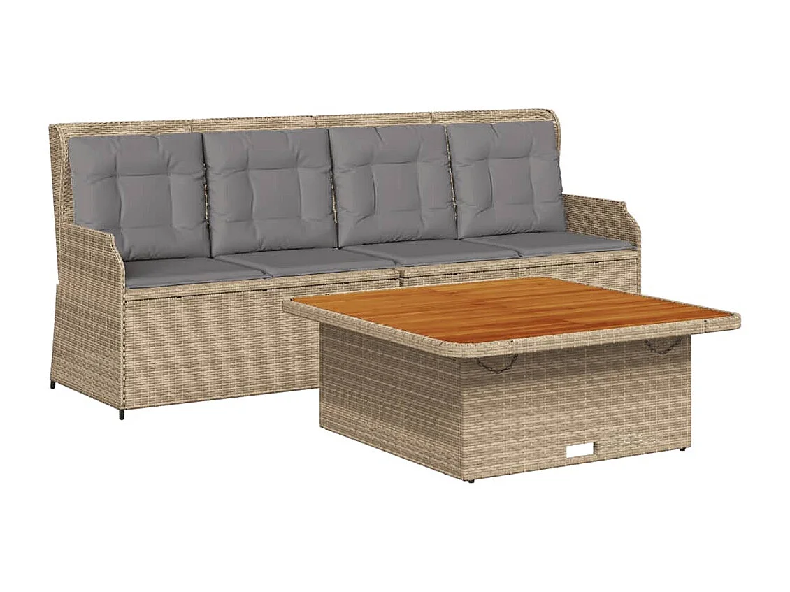 Set Divano da Giardino 3 pz con Cuscini Beige in Polyrattan