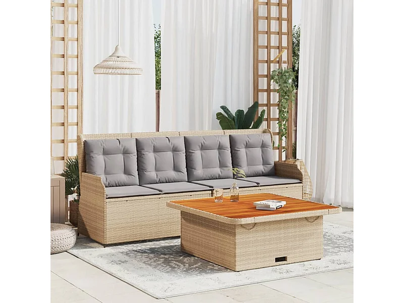 Set Divano da Giardino 3 pz con Cuscini Beige in Polyrattan