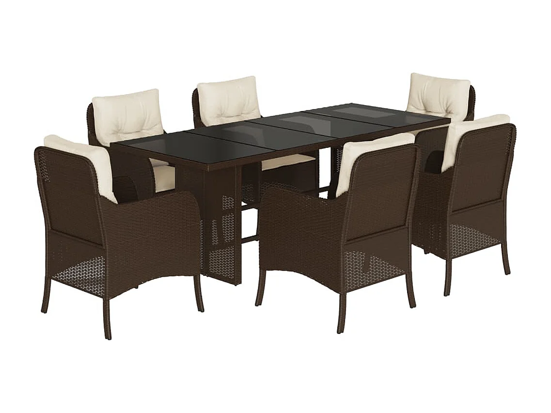Set comedor de jardín 7 pzas con cojines ratán sintético marrón