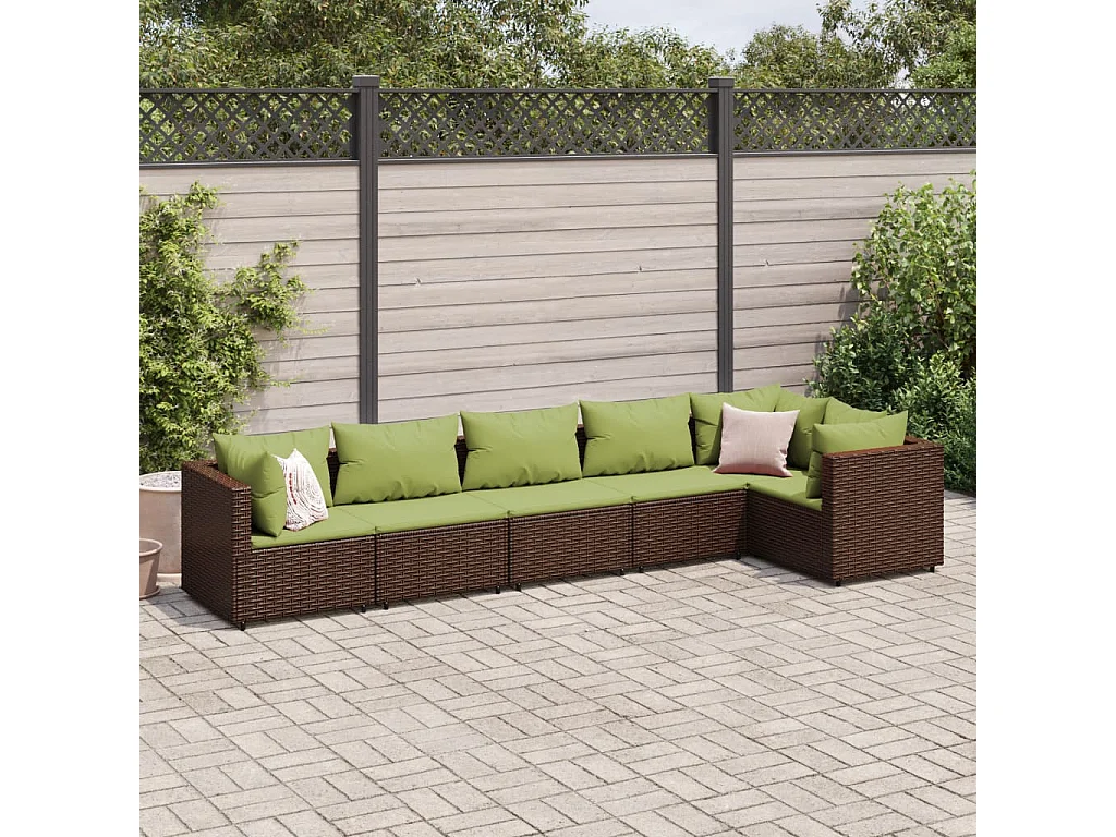 Set Mobili da Giardino 6pz con Cuscini in Polyrattan Marrone