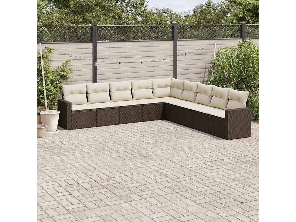 Salon de jardin avec coussins 9 pcs marron résine tressée