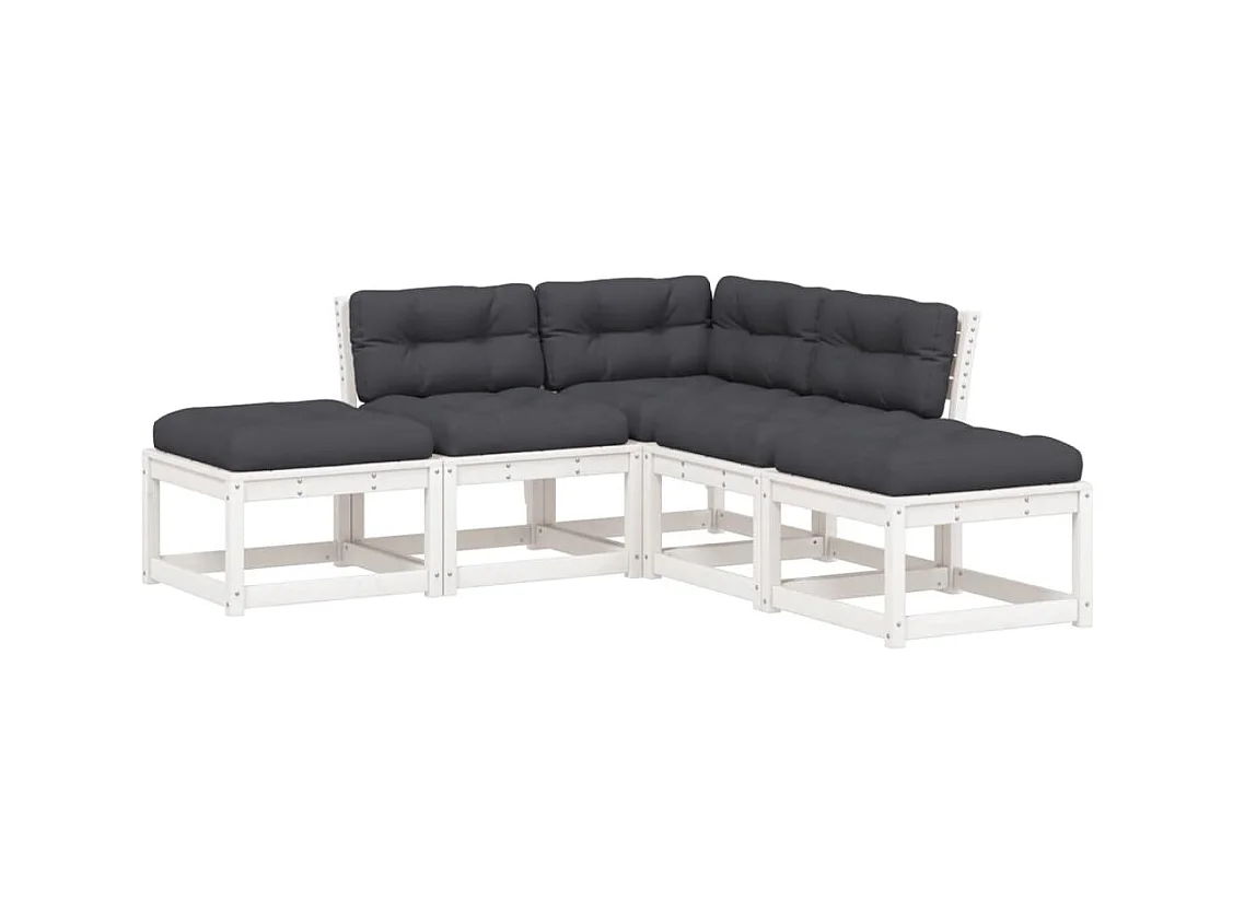 5-delige Loungeset met kussens massief grenenhout wit