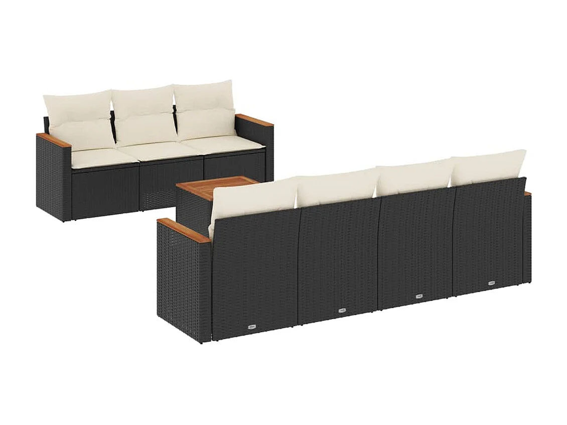 8-delige Loungeset met kussens poly rattan zwart