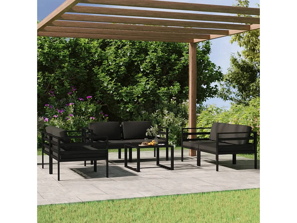 Salon de jardin 7 pcs avec coussins Aluminium Anthracite