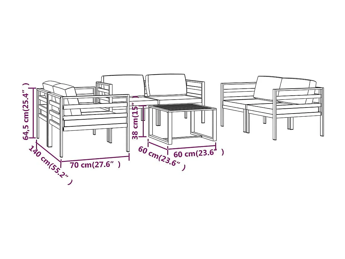 Salon de jardin 7 pcs avec coussins Aluminium Anthracite