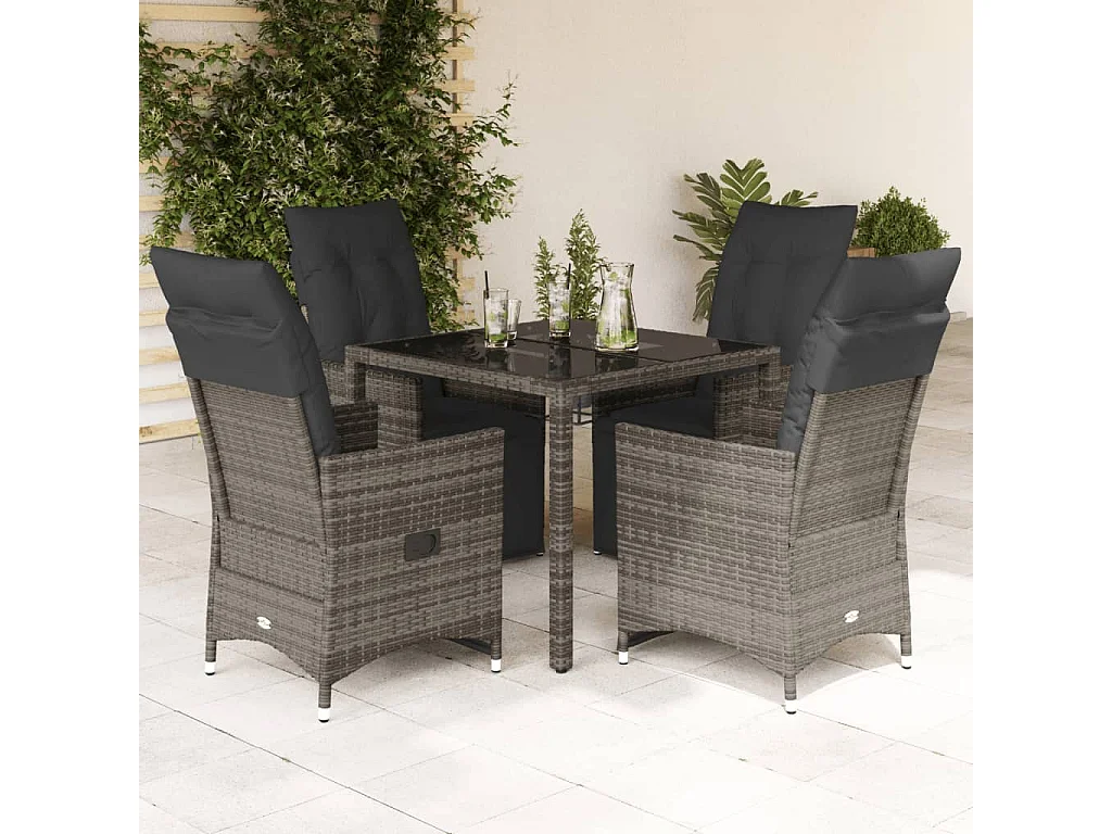 Ensemble de bistro de jardin 5 pcs coussins gris poly rotin