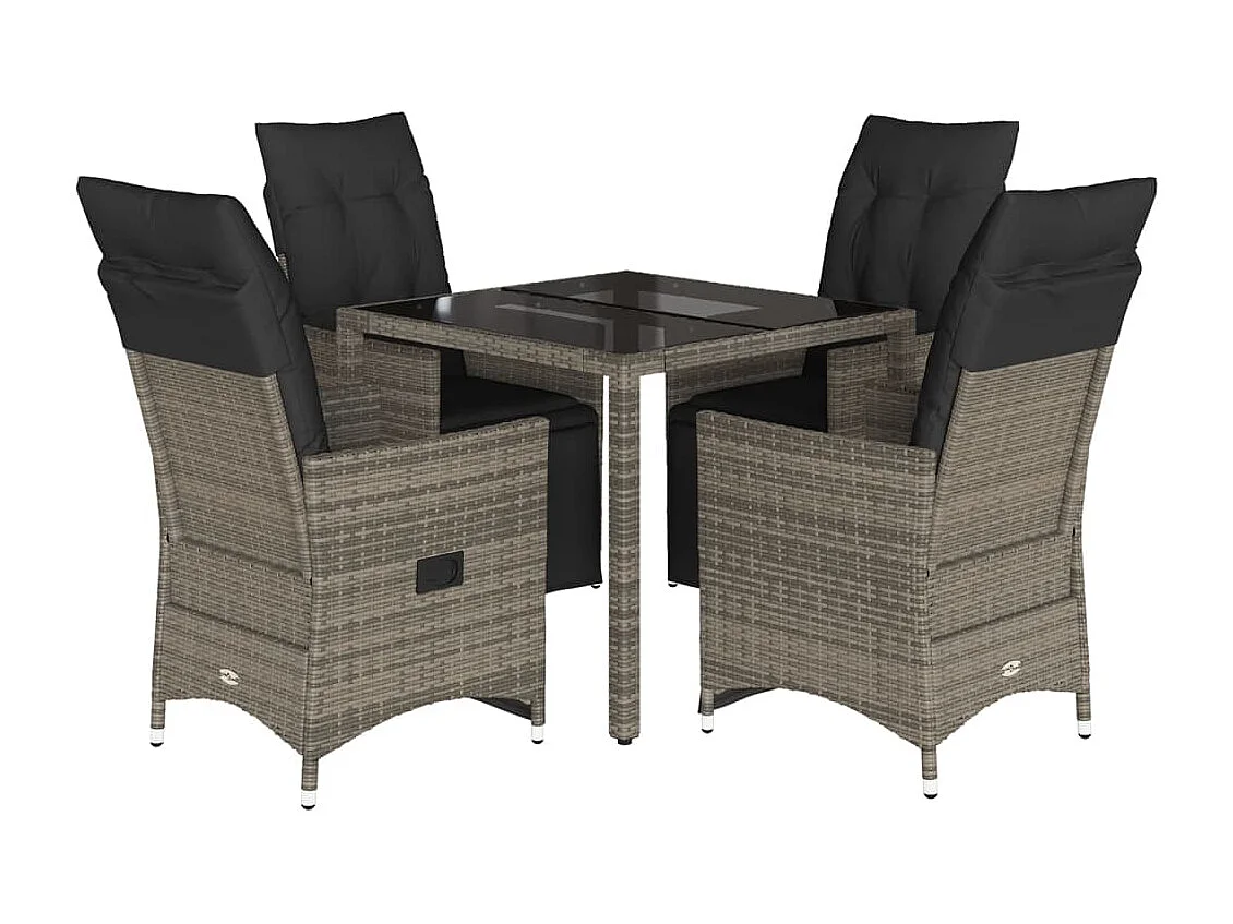 Ensemble de bistro de jardin 5 pcs coussins gris poly rotin