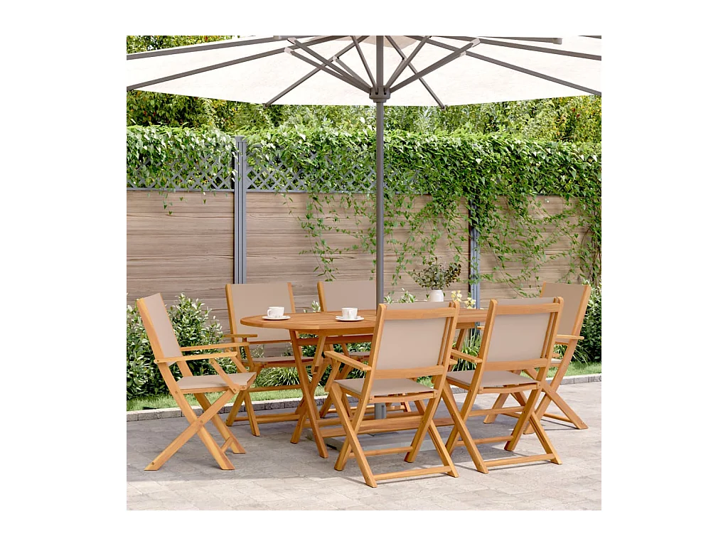 Ensemble à manger de jardin 7 pcs taupe tissu et bois massif