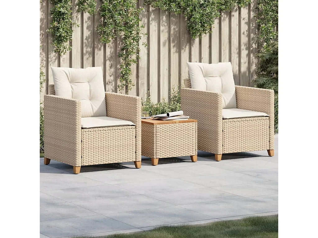 Ensemble de bistro 3 pcs coussins beige résine tressée acacia