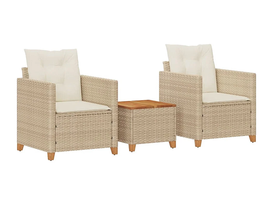 Ensemble de bistro 3 pcs coussins beige résine tressée acacia