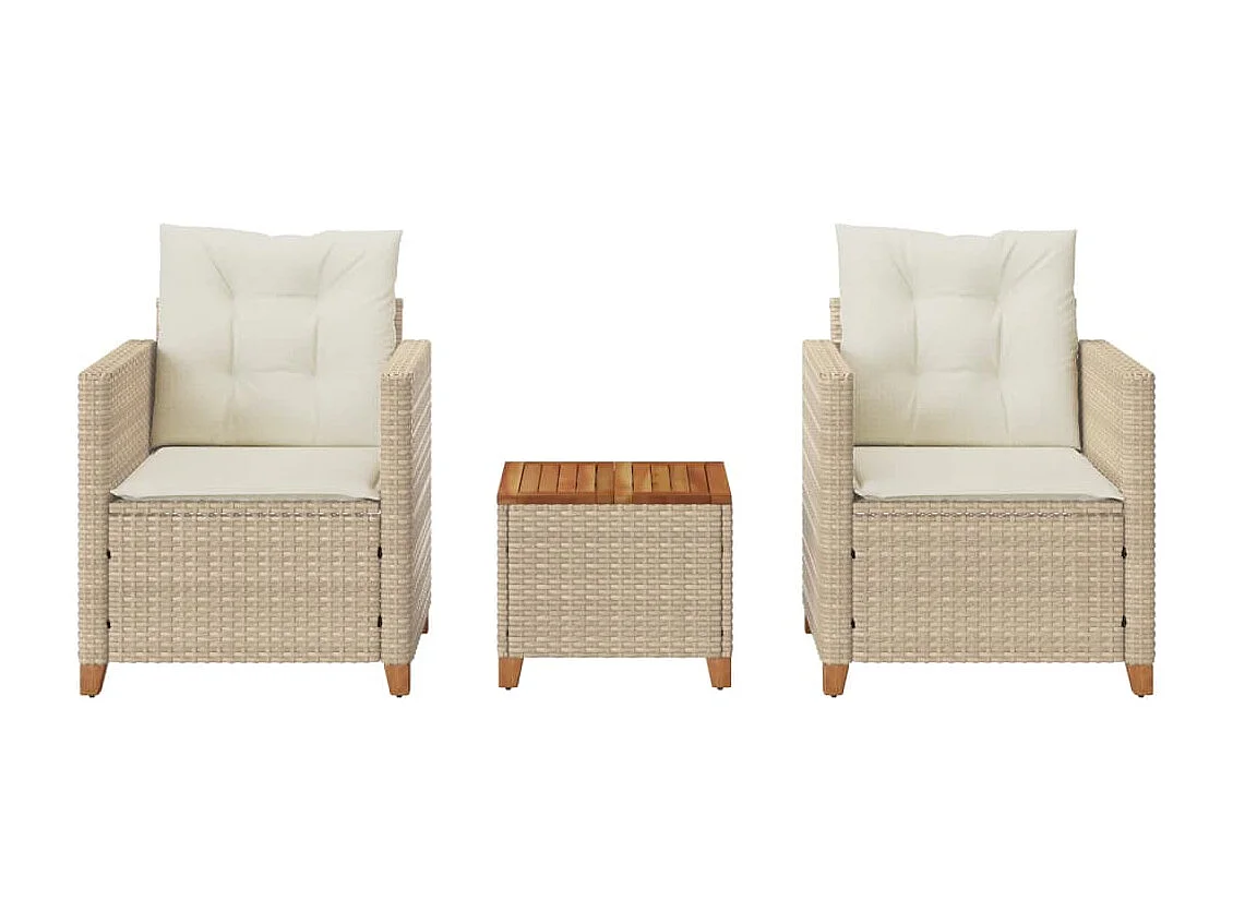 Ensemble de bistro 3 pcs coussins beige résine tressée acacia