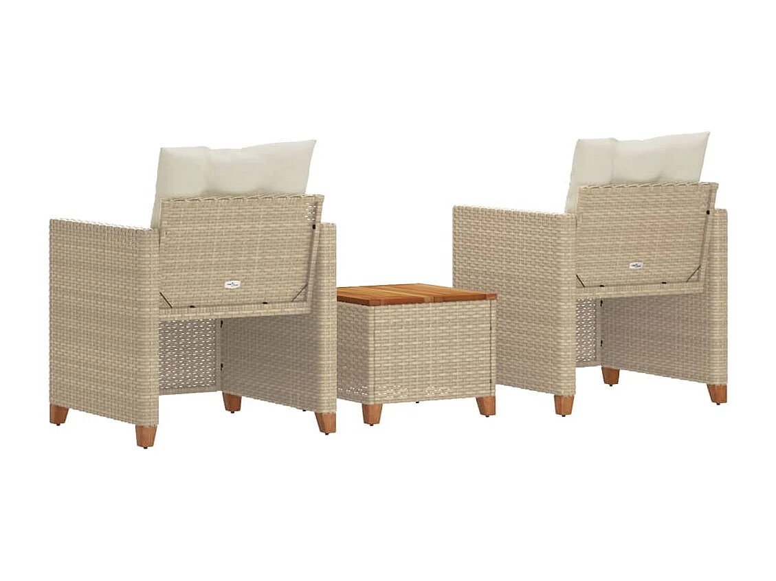 Ensemble de bistro 3 pcs coussins beige résine tressée acacia