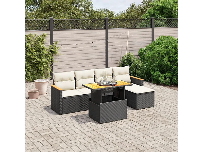 6-tlg. Garten-Sofagarnitur mit Kissen Schwarz Poly Rattan
