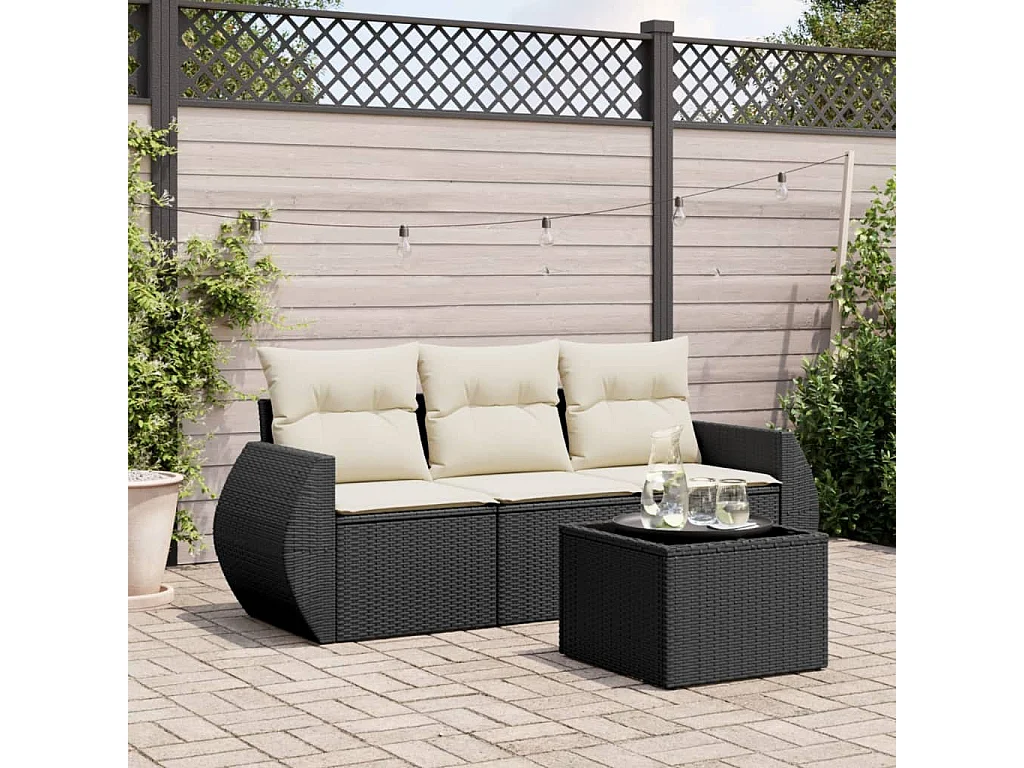 Set Divani da Giardino 4 pz con Cuscini Nero in Polyrattan