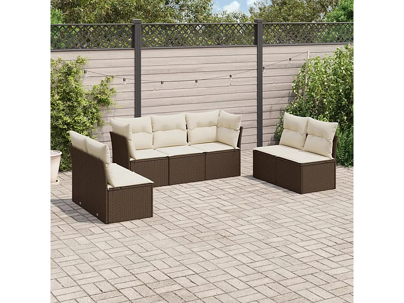 Salon de jardin avec coussins 7 pcs marron résine tressée