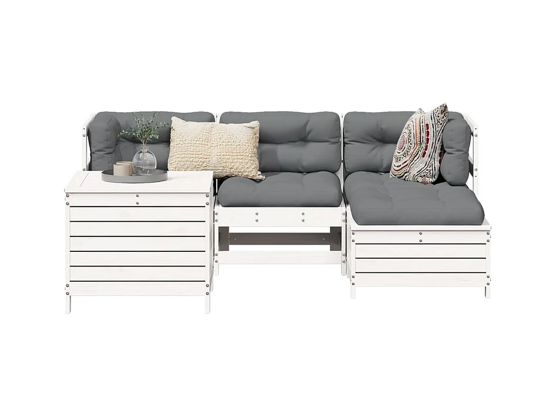 Salon de jardin 5 pcs blanc bois massif de pin
