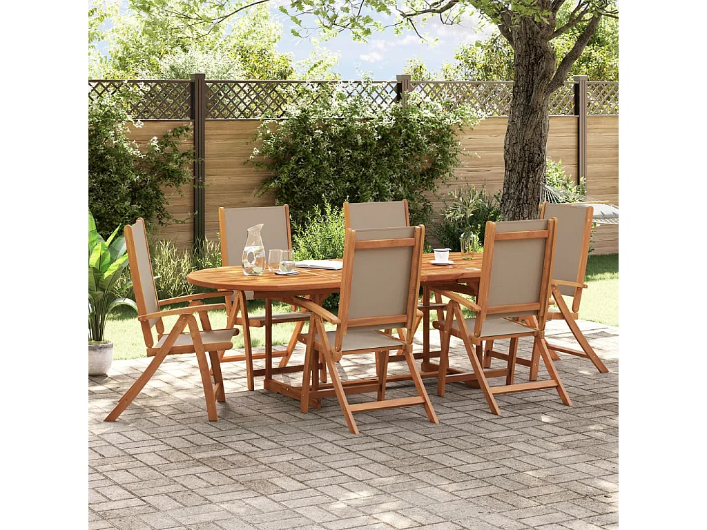 Ensemble à Manger de jardin 7pcs bois d'acacia solide textilène