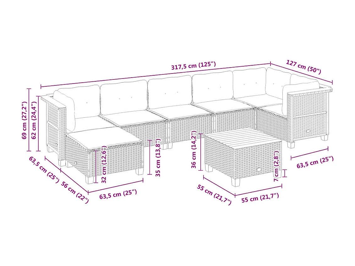 8-tlg. Garten-Sofagarnitur mit Kissen Schwarz Poly Rattan