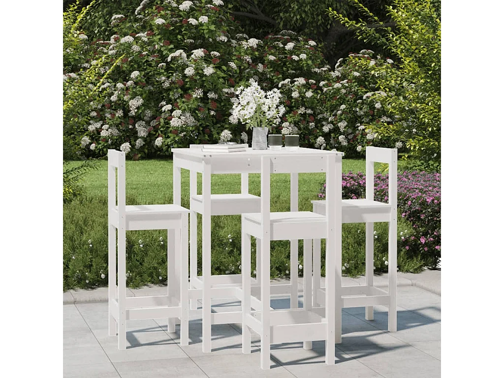 Ensemble de bar de jardin 5 pcs blanc bois massif de pin