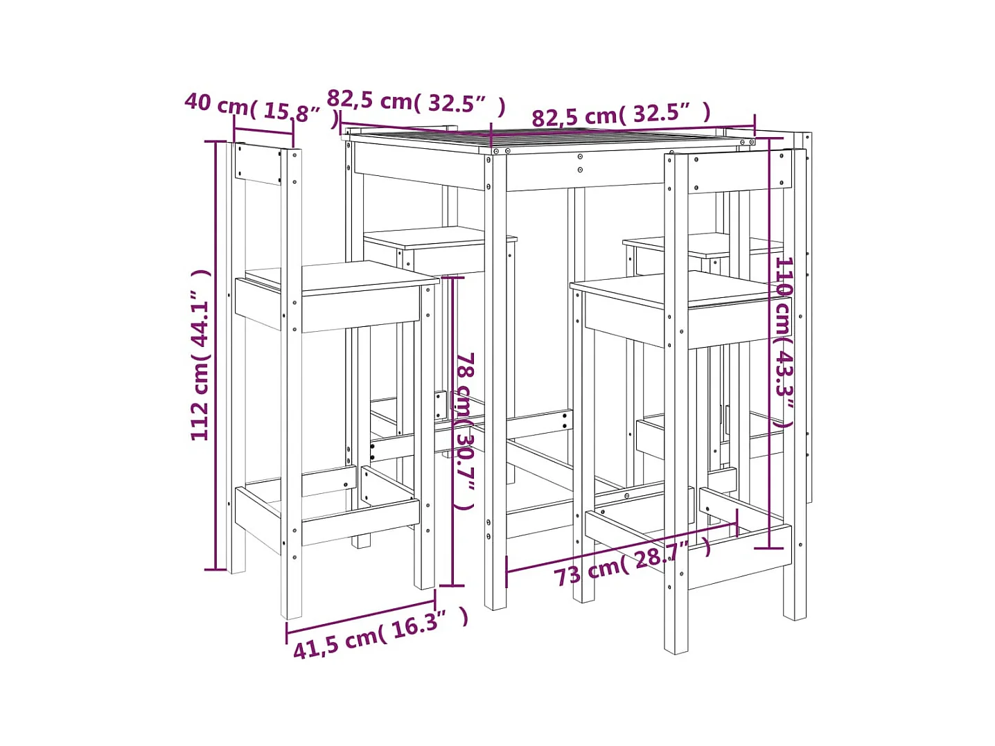 Ensemble de bar de jardin 5 pcs blanc bois massif de pin