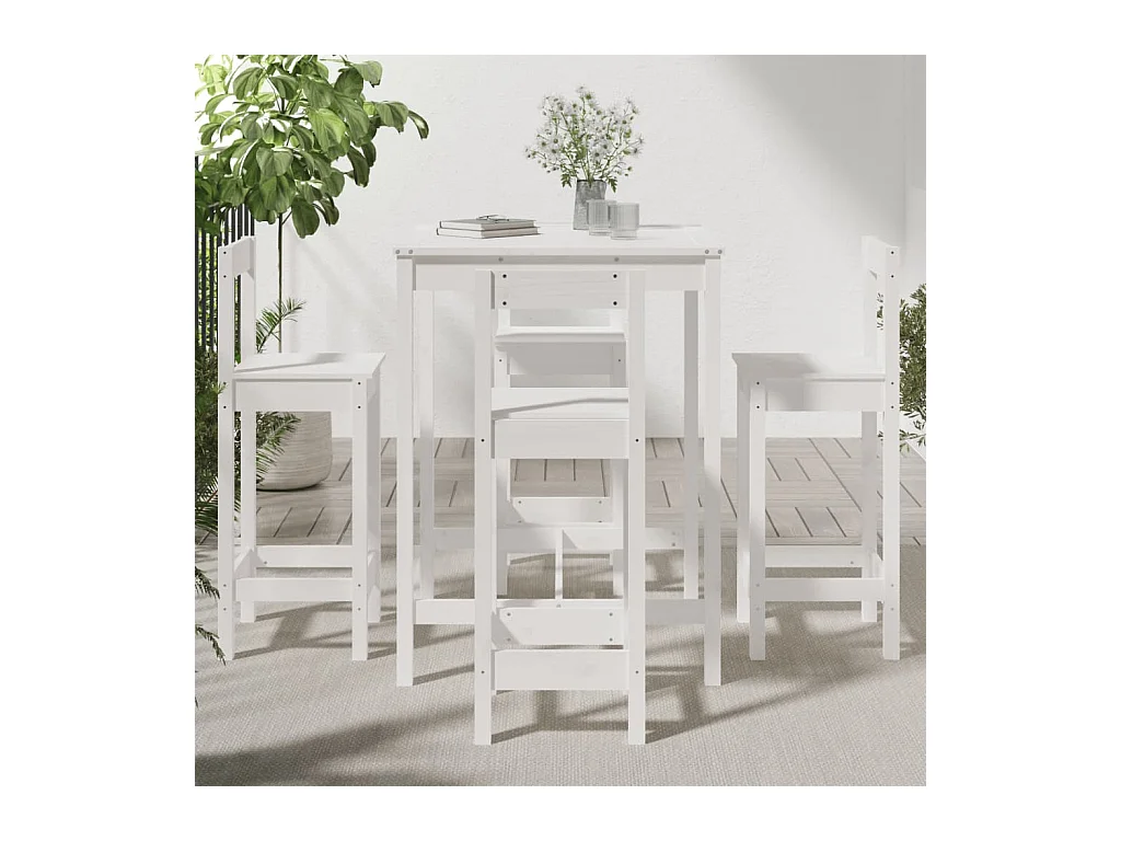 Ensemble de bar de jardin 5 pcs blanc bois massif de pin