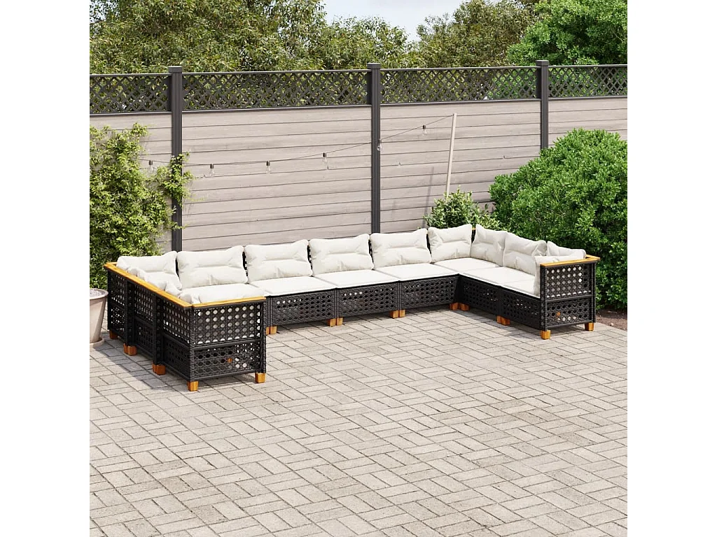 Salon de jardin 10 pcs avec coussins noir résine tressée