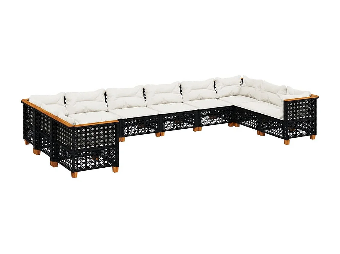 Salon de jardin 10 pcs avec coussins noir résine tressée