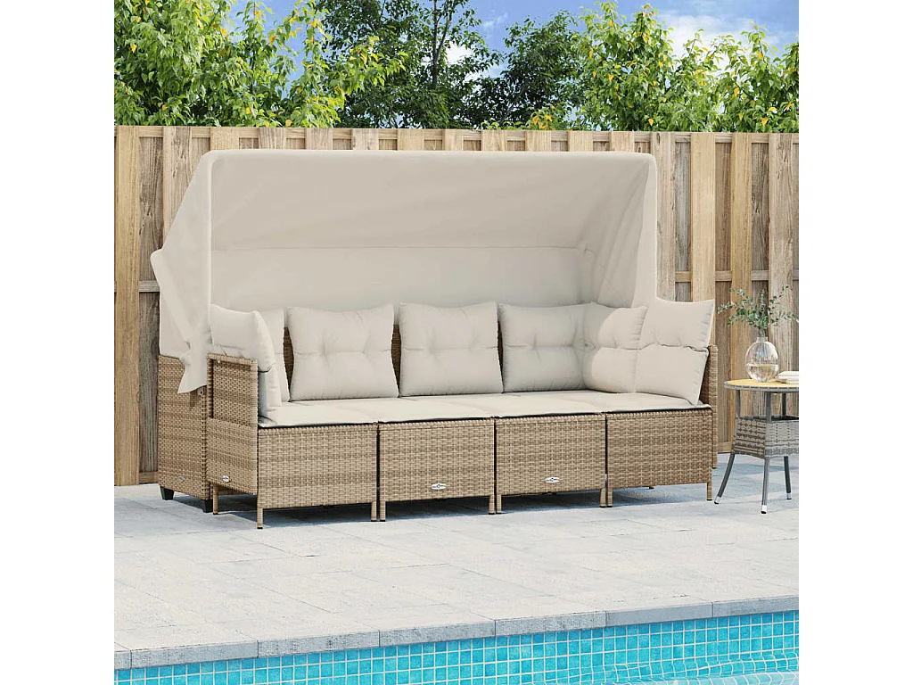 Salon de jardin avec coussins 5 pcs beige résine tressée
