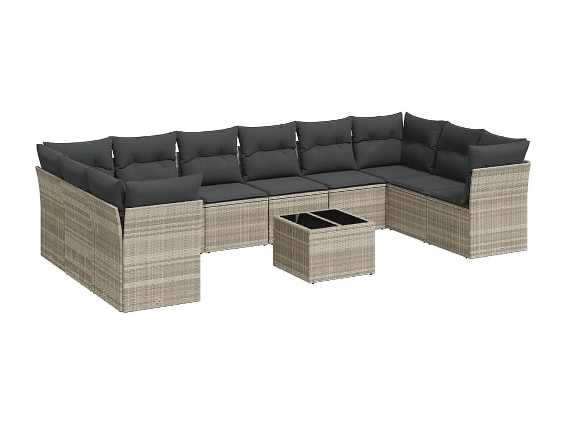 11-delige Loungeset met kussens poly rattan lichtgrijs