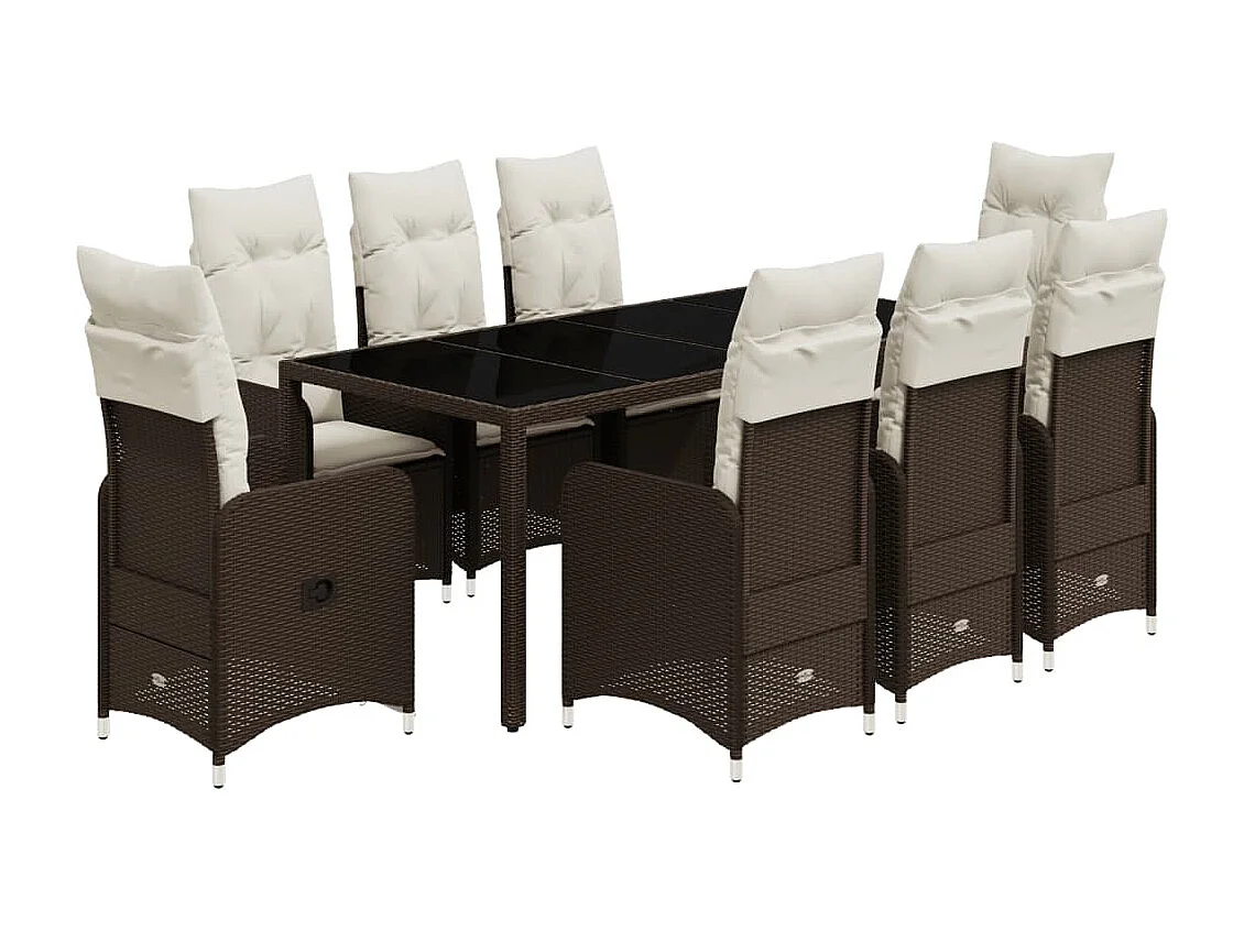 9-delige Bistroset met kussens poly rattan bruin