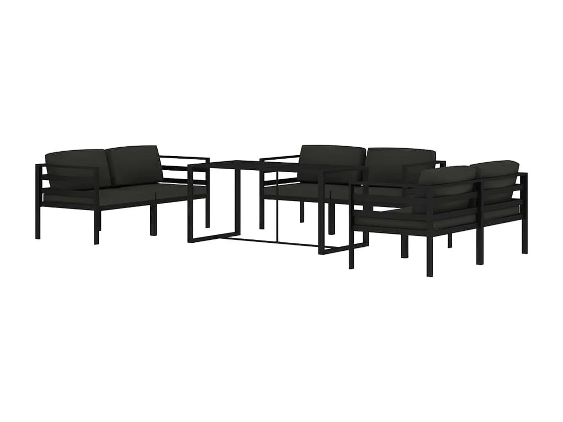 7 pcs conjunto lounge jardim com almofadões alumínio antracite