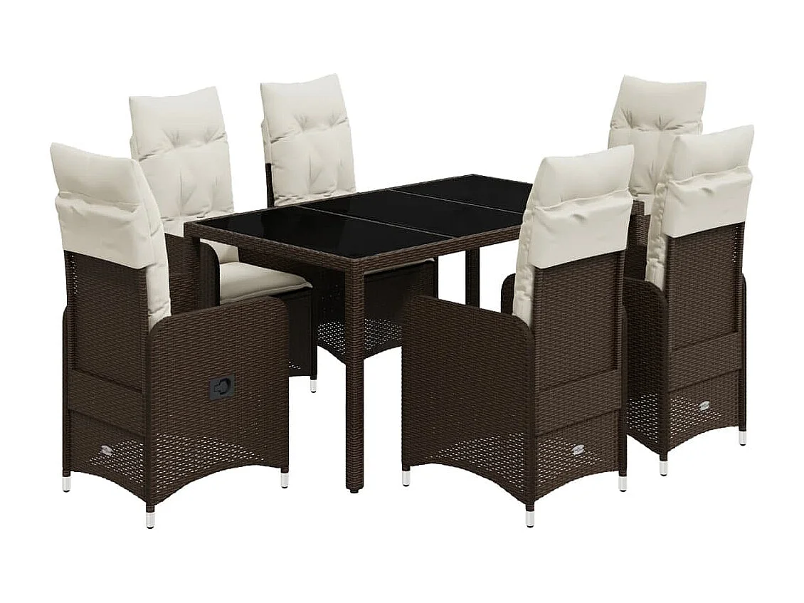 Set Bistrò da Giardino 7 pz con Cuscini in Polyrattan Marrone