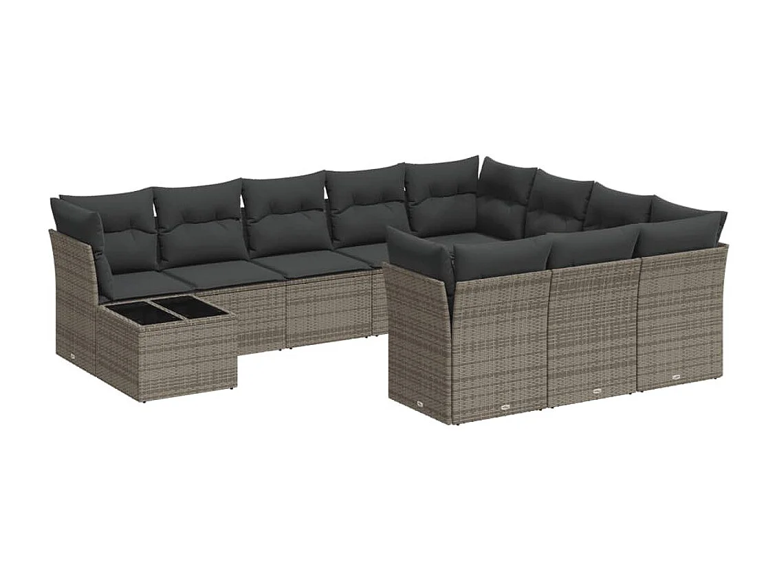 Salon de jardin 11 pcs avec coussins gris résine tressée