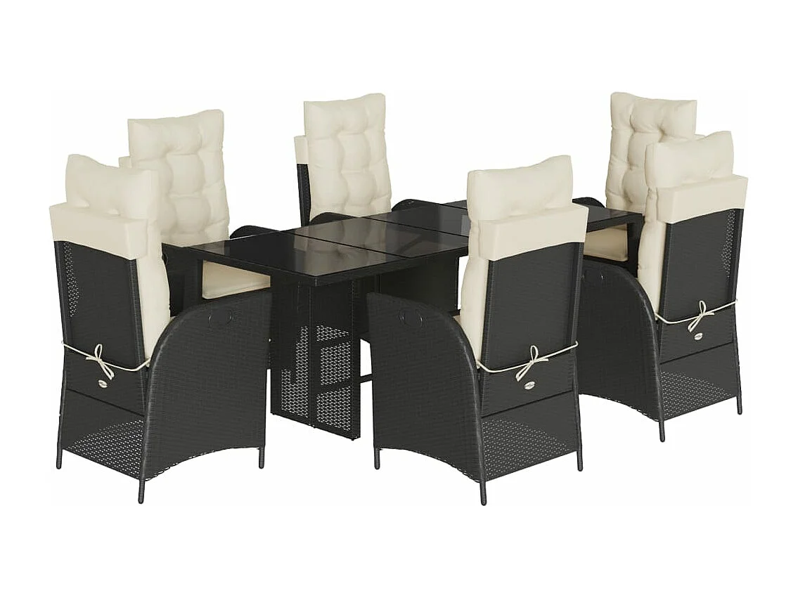 Ensemble à manger de jardin coussins 7pcs Noir Résine tressée