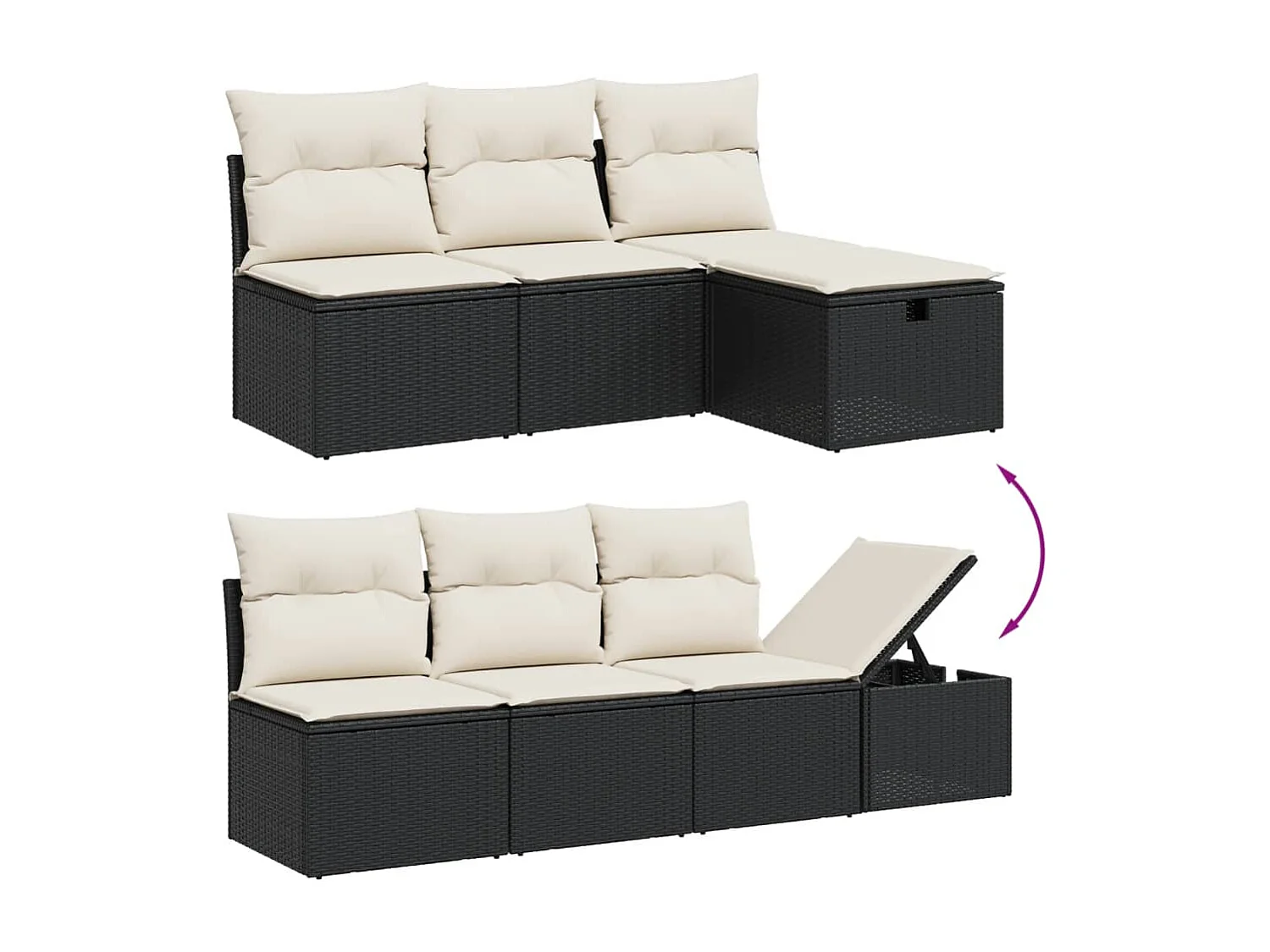 8-delige Loungeset met kussens poly rattan zwart
