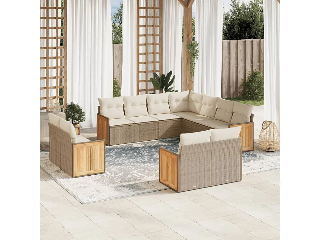 11-delige Tuinset met kussens poly rattan beige